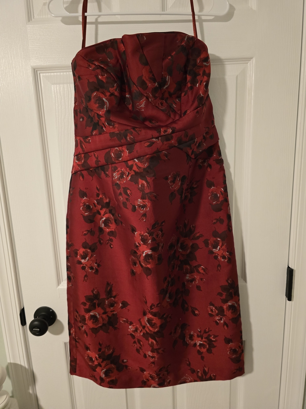 White House Black Market Red Floral Strapless Sheath Dress